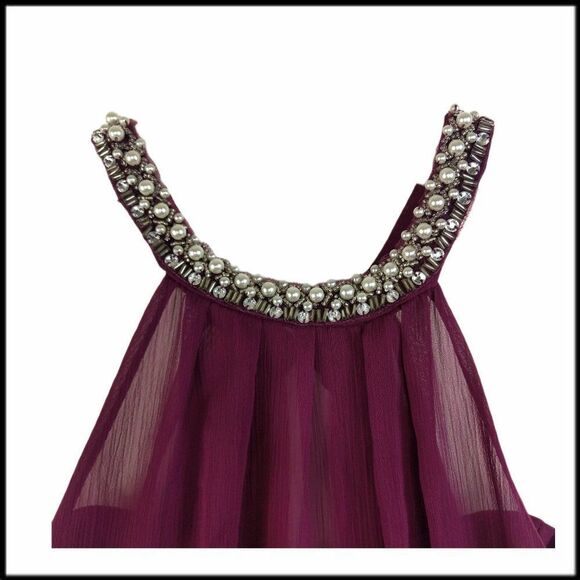 David’s Bridal Short Maroon Chiffon Dress Beaded Sangria Size 4 - Picture 3 of 13